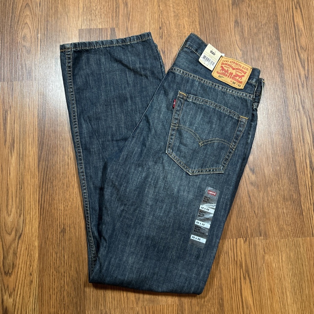 Levis 527 Slim Bootcut Mens Jeans 32x32 Medium Dark Wash Blue Denim NWT